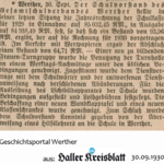 Haller Kreisblatt, 1930 09 30, Sitzung des Gesamtschulverbandes Werther