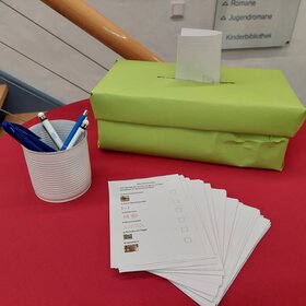 Zettel mit Stiften sind zu sehen.