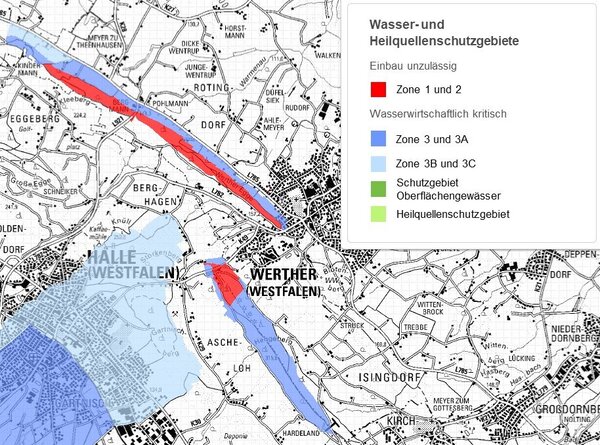Karte mit Auszug des Wasserschutzgebietes "Werther Egge"