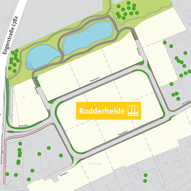 Karte vom Gewerbegebiet Rodderheide ist zu sehen.