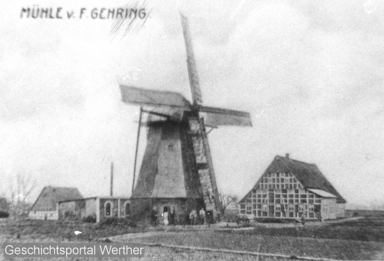 Historische Ansichtskarte der Windmühle Gehring in Häger Historische Ansichtskarte der Windmühle Gehring in Häger