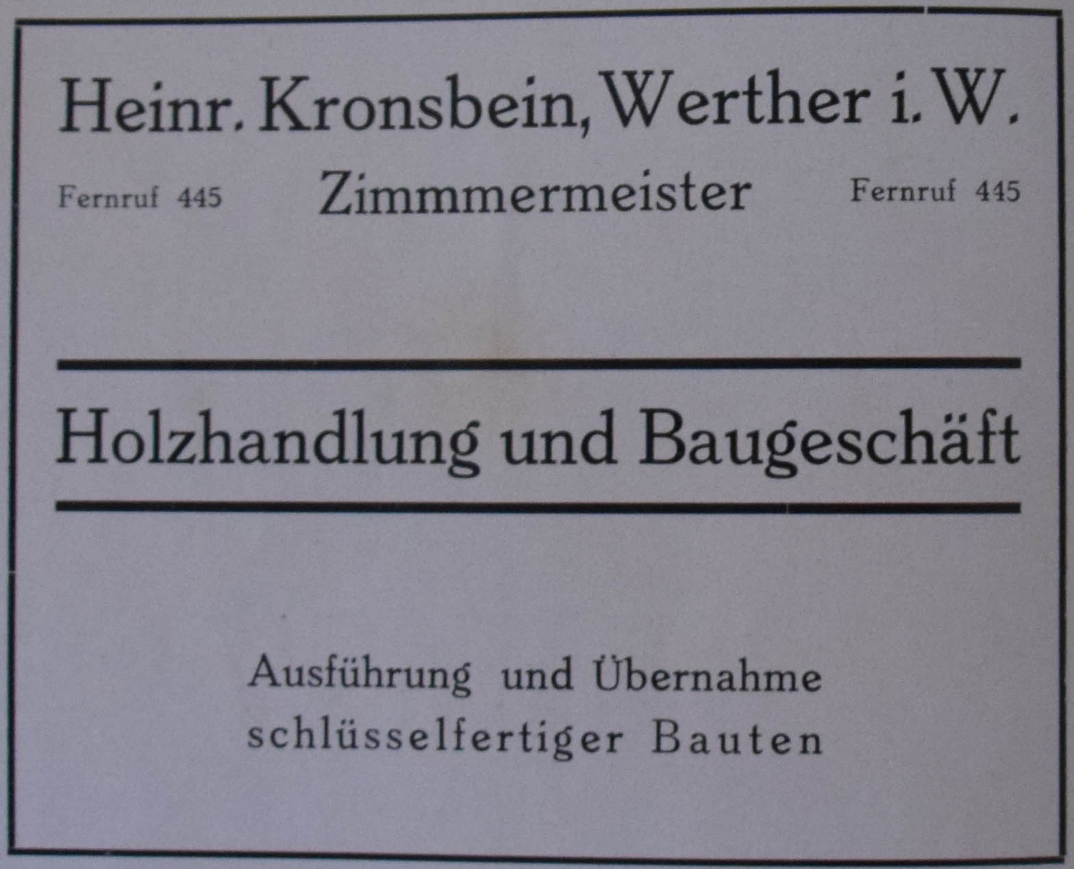 Anzeige Zimmermeister Heinrich Kronsbein Anzeige Zimmermeister Heinrich Kronsbein